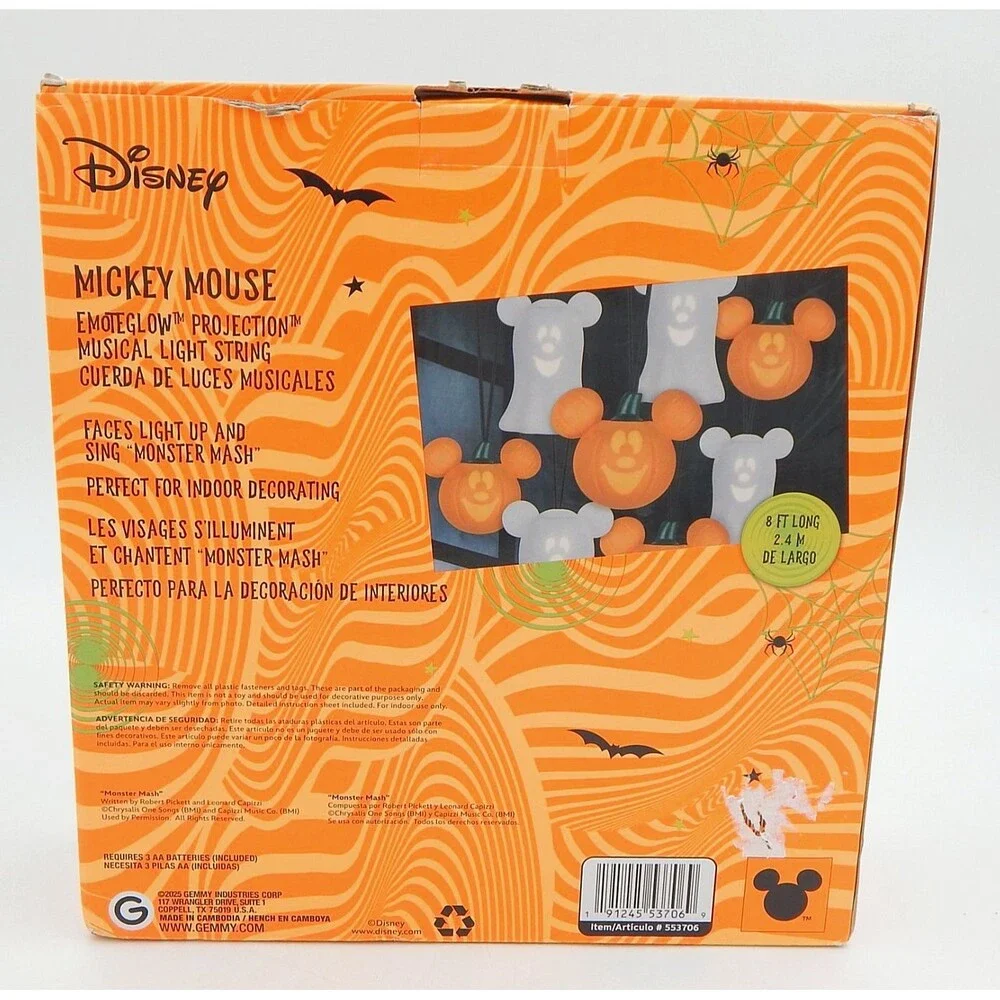 Disney Mickey Mouse Ghost Pumpkin Emoteglow Projection Musical 8 Light String